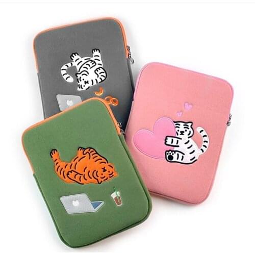 Kawaii Cartoon Tiger Tablet Case Girls Cute Pouch For 11 13 15inch Travel Business Mac Case Korean Pink Handbag Pouch WY192
