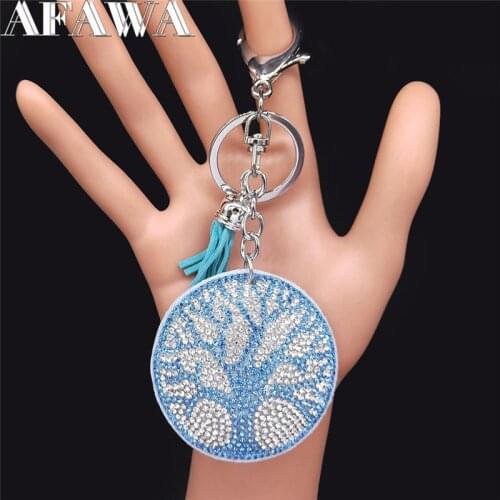 Fashion Tree of Life Crystal Bag Accessories for Women Blue Silver Color Key Holder Jewelry portachiavi K2524S01