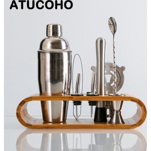 10-12 PCS Barware Set Stainless Bar Cocktail Shaker Set Shaker Set With Wooden Rack Storage Stand Bars Mixed Drinks Tool Holder