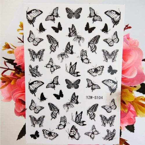 Nail Sticker 3D Black White Butterfly Sliders For Nails Design Art Decoraciones Accesoires Stickers on Fingernails