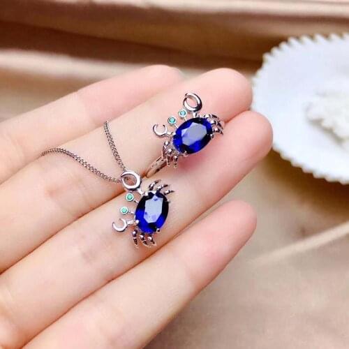 Real Natural Sapphire jewelry set Natural Real Sapphire 925 sterling silver 1pc pendant,1pc ring