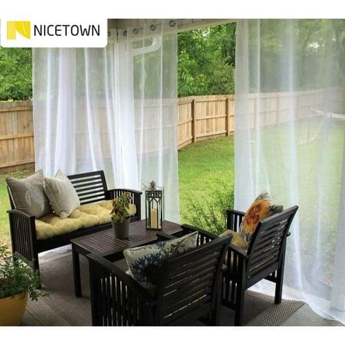 NICETOWN Single Panel Waterproof Garden Decoration Outdoor Sheer Curtains for Porch Exterior Voile With Sliver Ring Grommet