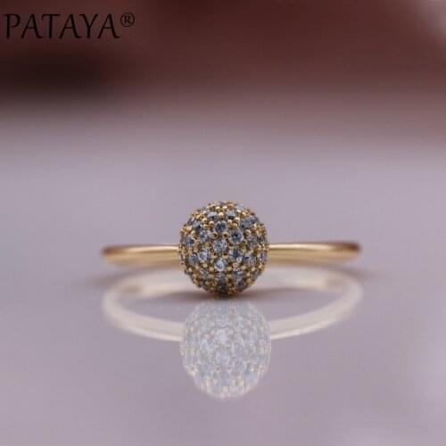 PATAYA New 585 Rose Gold Spherical Rings Micro Wax Inlay Natural Zircon Trend Women Unusual Rings Wedding Luxury Fashion Jewelry