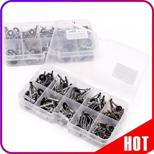 New 80Pcs Fishing Rod Guide Guides Tip Set Repair Kit DIY Eye Rings Different Size Stainless Steel Frames with Fish Box