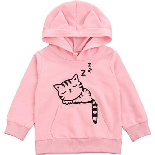 Girls Autumn Clothing Children Cat Print Pink Hoodies Toddler Girl Fall Clothes 2020 Baby Girl Kawaii Sweatshirts 2-8 Years