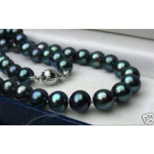 Hot sale new Style >>>>>GENUINE AA+ 8-9MM BLACK NATURAL TAHITIAN PEARL NECKLACE 17" LL003