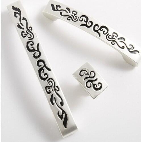 5"Modern Silver painted black carved handle Zinc alloy furniture knobs TV cabinet drawer pulls handle wardrobe dresser knob128mm