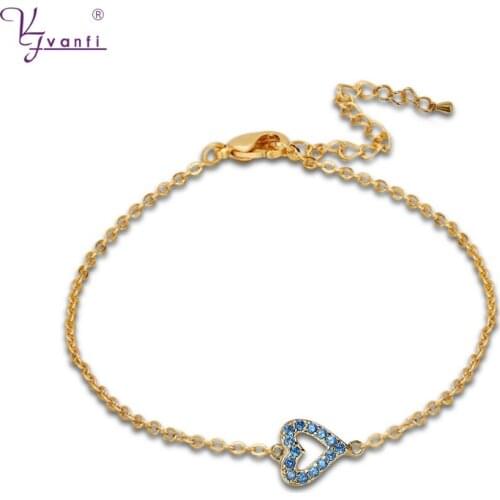 Heart Shape Womens Jewelry New Style Gold Color Blue Stone Bracelet