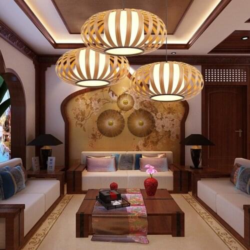 SGROW Southeast Wooden Lampshade Pendant Lights for Living Room Cafe Bar Creative Hanging Lamp Art Lighting Fixtures Lampara