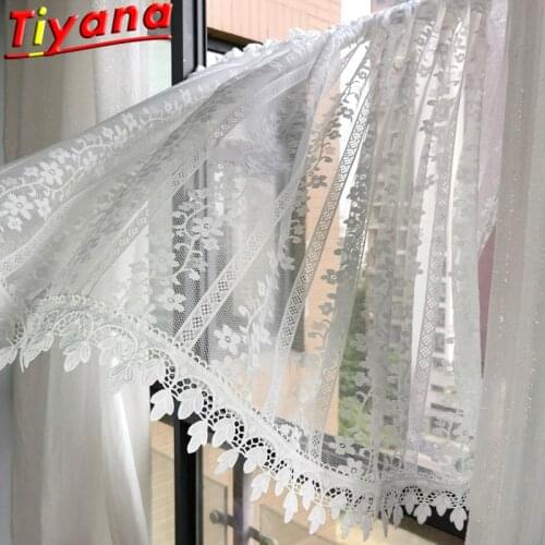 1PC Rod White Lace Vertical Stripes Short Curtain for Window Tassel Sheer Voile Half Curtain Roman Blind #VT