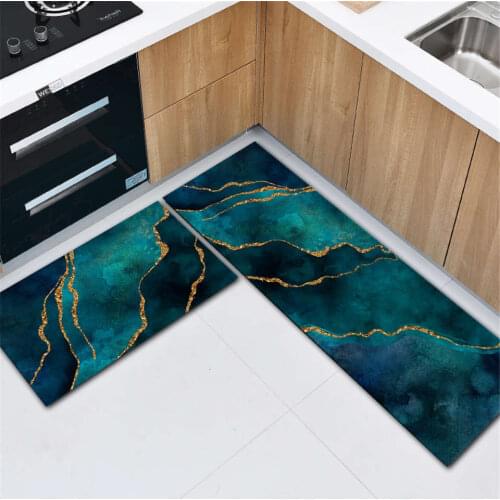 Blue Green Marble Kitchen Mats Flannel Water Absorption Anti-slip Toilet And Bath Mat Doormat Indoor Custom Corridor Mat Runner