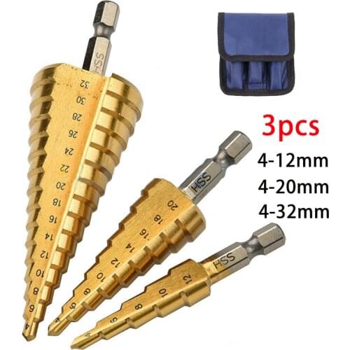 3pcs HSS Titanium Drill Bit 4-12 4-20 4-32 Drilling Power Tools Metal High Speed Steel Wood Hole Cutter Cone Drill