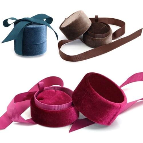 Vintage Bowknot Round Jewelry Box for Proposal Engagement Wedding Ring Necklace Pendant Earrings Packaging Display