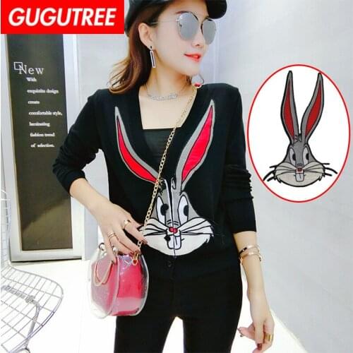 GUGUTREE embroidery big rabbit patches animal patches badges applique patches for clothing YYX-19121047
