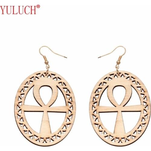 YULUCH 2018 NEW Christian Cross for Hollow Out Wood Earrings Women Fashion Ethnic Jewelry
