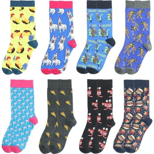 Funny Socks Hip Hop Harajuku Fashion Men Women Socks Cartoon Dog Chicken Pizza Happy Socks Casual Breathable Calcetines Mujer