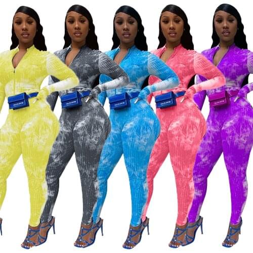 Fitness Women Rompers Zipper Front 2021 Summer Long Sleeve Jumpsuit