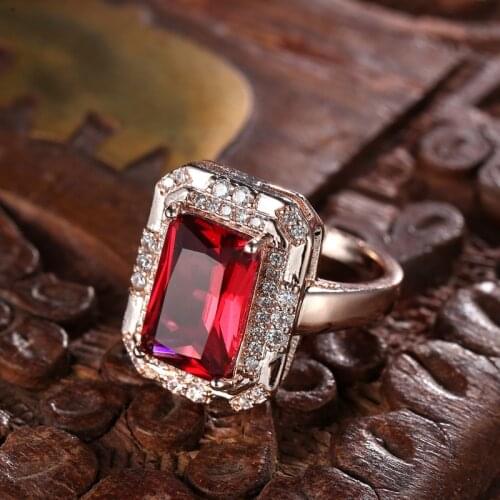 Classic Square Ring for Women 100% Natural Red Crystal Stone 1.3ct Real Rose Gold Wedding Engagement Jewelry Lady Gift