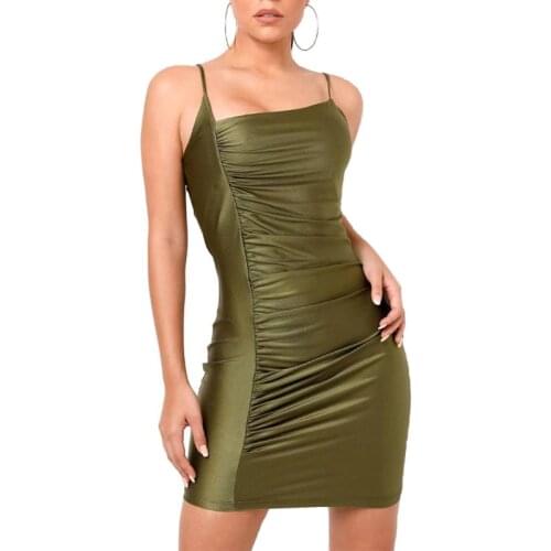 Dress 2021 Summer Womens Skinny Spaghetti Strap dress Mini Solid Patchwork Backless Hip Package Ladies Party Sexy Dresses