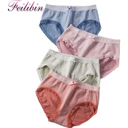 ZJX 4Pcs/set Soft Cotton Women Panties Healthy Crotch Breathable Fashion Bow Girls Briefs Sexy Seamless Comfort Lingerie XL