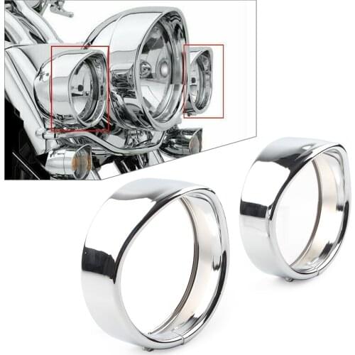 2Pcs Motorcycle Passing Lights Lamp Ring Bezel Visor Cover Trim For Harley Electra Glide 97-13 Road King 94-up FLHX FLHT FLHR
