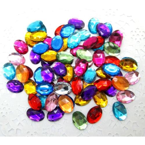 300Pcs 10x14mm Mixed Oval Acrylic Beads Craft Cabochon Scrapbook Decoration Flatback Nail Art Garment Beads DIY