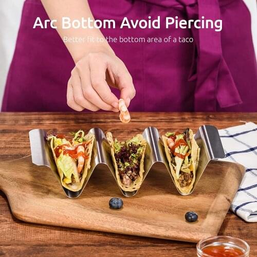 4 PCS/Set Taco Holder Stand Set 18/8 Stainless Steel Taco Shell Tortilla Rack Tray Plates with Handle Kitchen Dining Table Tools