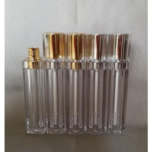 8ml square shape transparent lip gloss/color cream tube lip balm tube or lip stick with gold/silver top plastic stopper inside