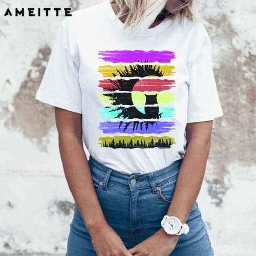 AMEITTE 2019 Forest art owl/hedgehog/fox design tshirt womens mountains Nature animals camping t-shirt summer outdoor hike tops