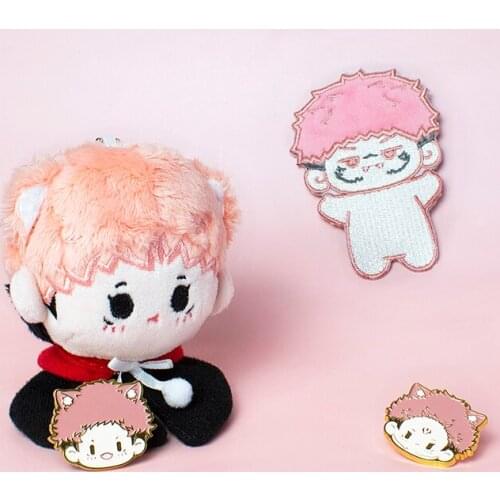 Anime Jujutsu Kaisen Ryomen Sukuna Itadori Yuji Cosplay Short Plush Doll Sunny Doll Stuffed Embroidery Badge Brooch Pin Metal