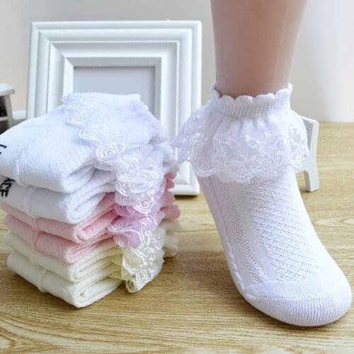 Breathable Cotton Lace Ruffle Princess Mesh Socks Childrens Ankle Short Sock White Pink Yellow Baby Girls Toddler Kids Socks