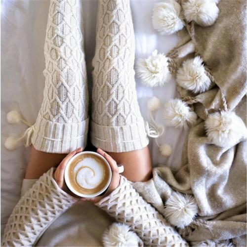 FUFUCAILLM Hot Sales Stocking Cable Knit Extra Long Boot Stocking Over Knee Thigh High School Girls Thigh Stockings