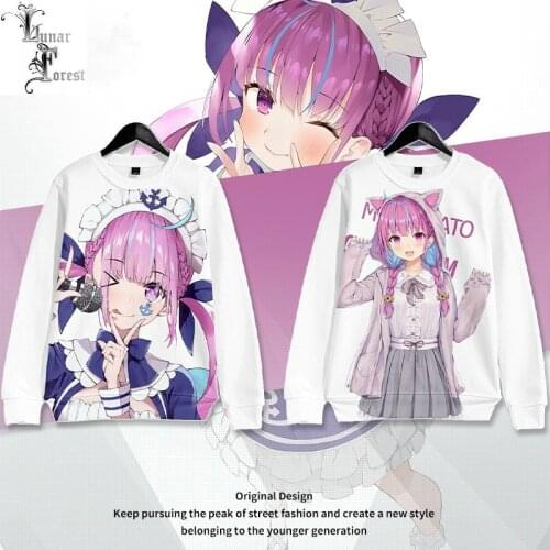 VTuber Minato Aqua 3D Printing T-shirt Fashion Round Neck Long Sleeve Popular Streetwear Plus Size