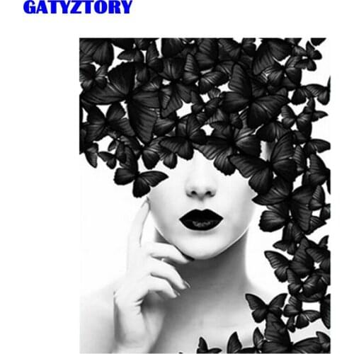 GATYZTORY Frame Beauty&Butterfly Painting by Numbers Full Set DIY Canvas Painting Modern Wall Art for Home Decor