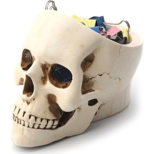 Halloween Skull Head Candy Pen Holder Skeleton Flower Pot Planter Container Gift