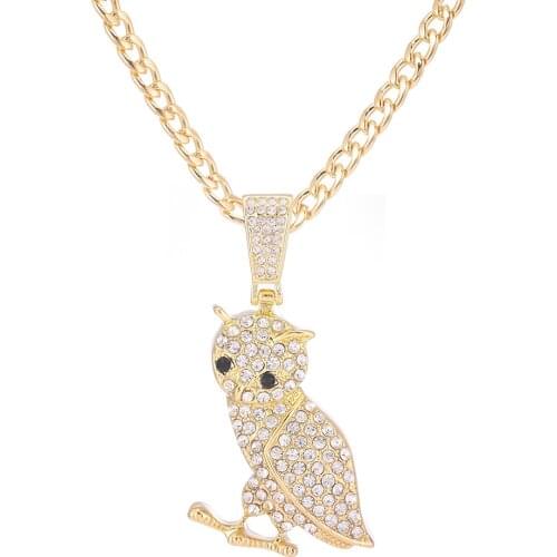 Hip Hop Cuban Chain Necklace owl Pendant Necklace Men Ice Out Link Chain Jewelry With Tennis Chain Female Cuban Link Chain