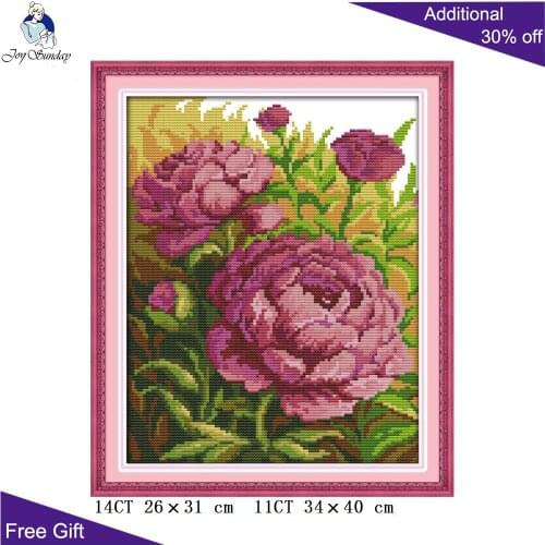 Joy Sunday Peony Cross Stitch H530 14CT 11CT Counted and Stamped Home Decoration Oil Painting Peony Cross Stitch kits