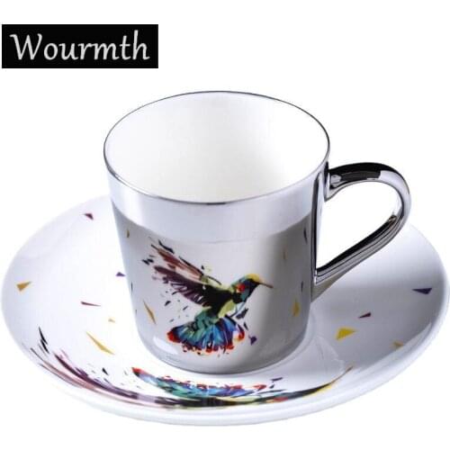 Wourmth Creative Coffee Mug with Saucer Plating Gold Mirror Reflection Cup Ceramic Coffee Cup and Saucer Set Household Funny Mug