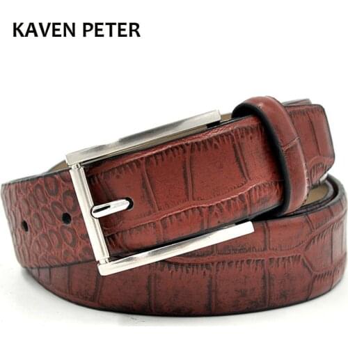 Crocodile Belt Men Genuine Leather Fashion Accessories Luxury Cowskin Crocodile Pattern Belts Red Brown Buckles metal