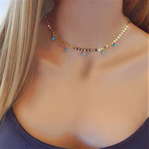 Fashion Simple Gold-color Tassel Pendant Necklace Womens Gold Wafer Choker Chain Jewelry Female Wedding Party Accessory Gifts