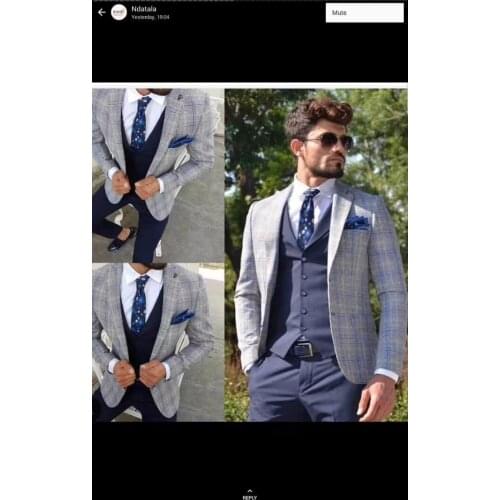 Fashion Plaid Designs Lapel Men Suit Tailor Made Groom Tuxedos Wedding 3 Piece Suits Best Man Blazer (Jacket+Pants+Vest) in stoc