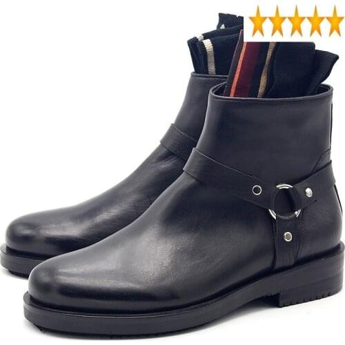 Winter Genuine 2021 Autumn Round Toe Zipper Ankle Men Fashion Black Cowboy Leather Boots High Quality Shoes Male