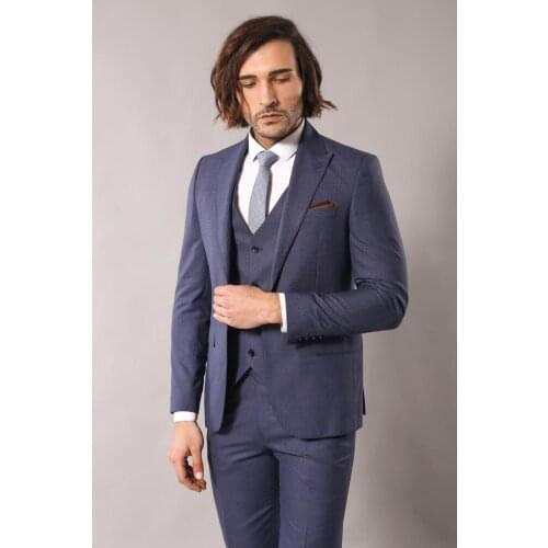 Patterned Dark Blue Suit for Men Wessi