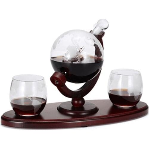 Whiskey Decanter Globe Set With 2 Etched Globe Whisky Glasses For Wine Cocktails Liquor Scotch HomeBar Beverage Ser