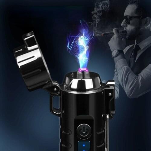 New Creative USB Windproof Dual Arc Lighter Multi-Function With Razor Charging Lighters Cigarettes Accessories Gadgets For Men