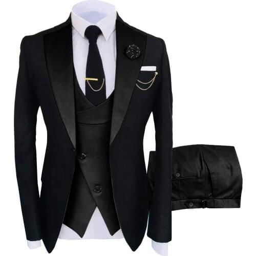 Formal Black Men Suit 3 Pieces Tailored Best Man Groom Wedding Tuxedo Slim Fit Business Blazer Suit Jacket Brown Vest Pants Set