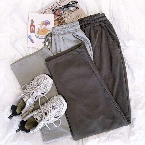 Autumn comfortable gray elasticated high-waisted bandage loose straight casual pants