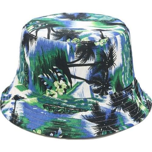 Summer Bucket Hats Women Men Panama Hat Reversible Fishing Cap Coconut tree Print Fisherman Hat Bob Femme Gorro