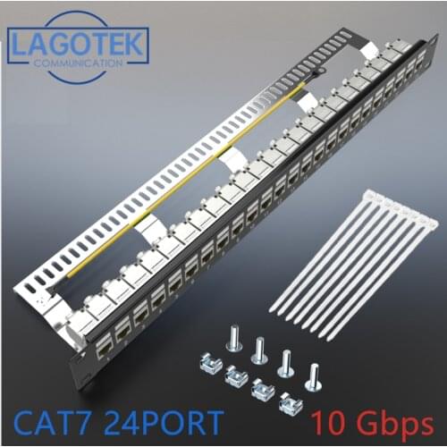 Cat7 Patch panel 24port CAT7/CAT6a FTP Patch Panel Full Shielded Incl. 24x Cat7 shielded keystone adapter 1U 19'' Inch