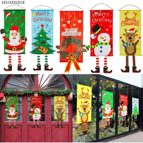 Merry Christmas Porch Door Banner Hanging Ornament Christmas Decor Santa Claus Elk Snowman Ornaments Xmas Pendant Decor 2021
